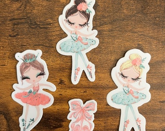 Three Ballerina Decals + Ballet Shoes – Waterproof Vinyl Stickers – Perfect for Water Bottles, Laptops, and Cars