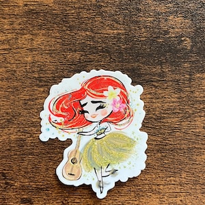 Red-Haired Hula Girl Decal – Hawaii Hula Dancer Waterproof Sticker – Perfect for Water Bottles, Laptops, and Cars