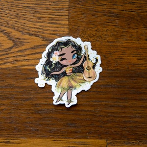 Black-Haired Hula Girl Decal – Hawaii Hula Dancer Waterproof Sticker – Perfect for Water Bottles, Laptops, and Cars