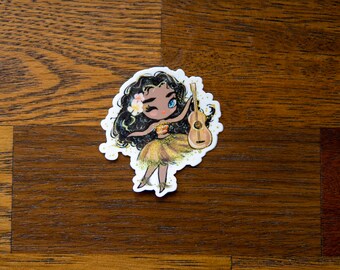 Black-Haired Hula Girl Decal – Hawaii Hula Dancer Waterproof Sticker – Perfect for Water Bottles, Laptops, and Cars