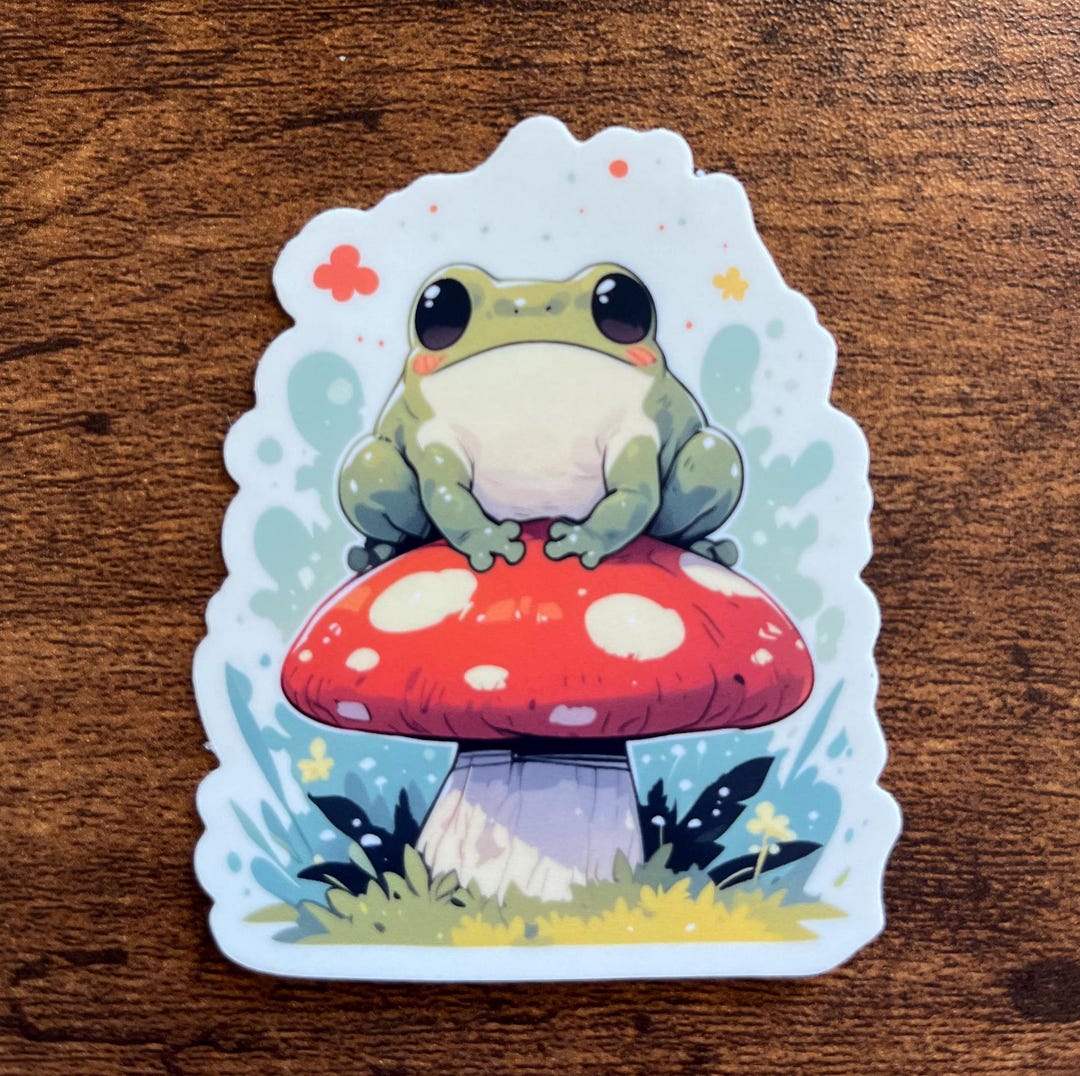 Cute Frog on Mushroom Decal – Adorable Frog Vinyl Sticker – Perfect for ...