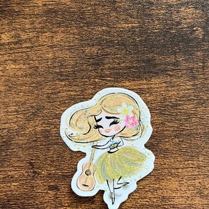 Blonde-Haired Hula Dancer Girl Decal – Waterproof Vinyl Sticker – Perfect for Hydroflasks, Laptops, and Cars