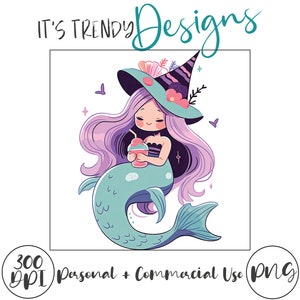 Adorable Halloween Mermaid PNG | Digital Download | Artwork Illustration Style