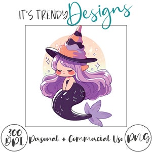 Adorable Halloween Mermaid PNG | Digital Download | Artwork Illustration Style