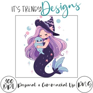 Adorable Halloween Mermaid PNG | Digital Download | Artwork Illustration Style