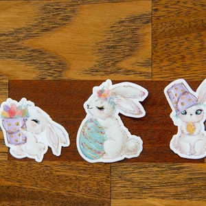 Bunny Rabbit Decal Set (3) – Cute Waterproof Easter Stickers Spring – Perfect for Water Bottles, Laptops, and Cars