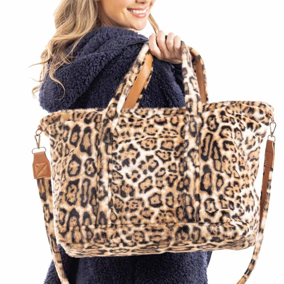 LONI Women's Leopard Print Faux Fur Tote Bag - Medium Shoulder Bag