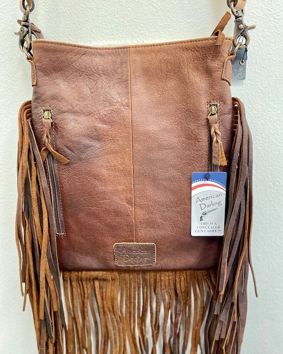 American Darling Large Crossbody Cow Hide-On Hair On Leather Fringe Purse  for Women Western Handbags Purses Clutch Bags : : Fashion