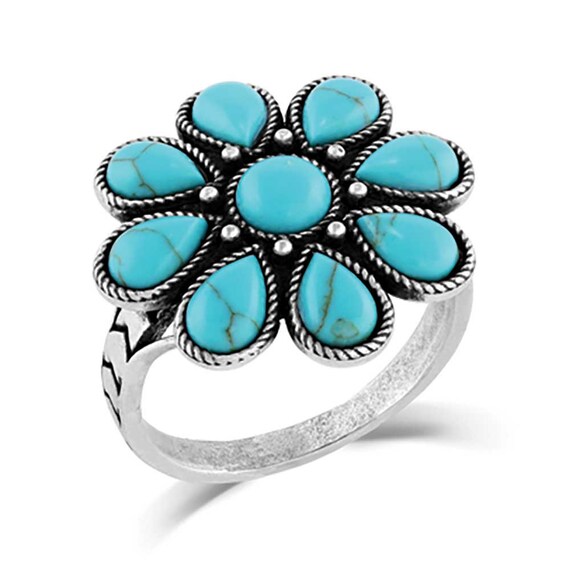 NWT Brand New Montana Silversmiths Blue Sunflower Turquoise Ring