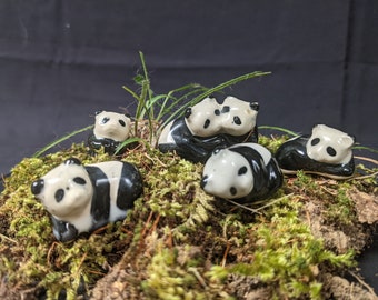 Miniature Glazed Ceramic Panda Figurines, Set of Five (5)