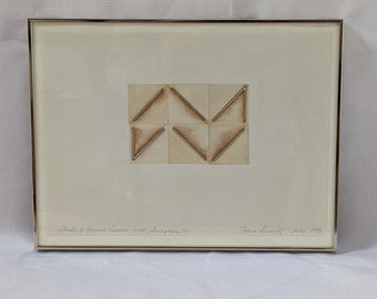 Abstract Study of a Burnt Canvas Wall Sculpture (5), watercolor and ink, vintage chrome frame, artwork 10 x 14. by Tonia Aminoff, July 1975