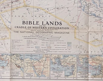 Vintage Bible Lands Map and the Cradle of Western Civilization. An original vintage National Geographic map published in 1946