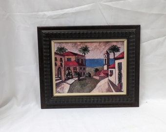 Vintage Hawaiian coastal scene art print, nice wood frame, Palisades I by John and Elli Milan. one of their Palisades series