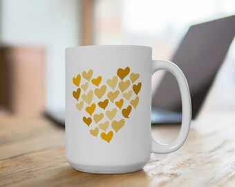 Heart Coffee Mug, Yellow Mug, Valentines Day Gift, Gift For Mom Wife Girlfriend, Heart Mug, Work Mug
