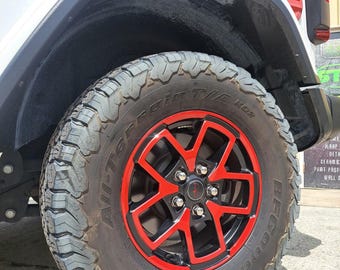 Set van 6 wielwikkels Stickers Decals Etiketten Overlays - past op 18-26 Jeep Wrangler en Gladiator Rubicon 17 inch OEM-wielen