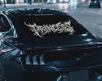 Metalen PRINCESS-logo op glazen achterkant voor achterruit
