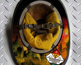 Etiqueta adhesiva de vinilo para casco de bomberos con deterioro de materiales peligrosos