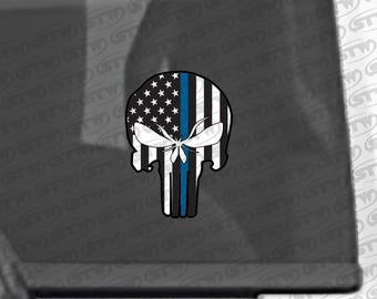Punisher Thin Blue Line - Window Sticker Decal Label Overlay