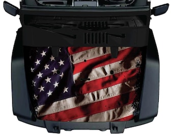 Color Large Stripe Wrinkle USA American Flag - Jeep Wrangler Full Hood Vinyl Wrap