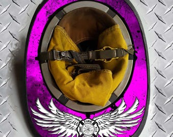 Etiqueta adhesiva de vinilo con diseño de casco de bombero rosa de Fire Angel