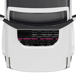 Tactical Pink Line Cancer Lives Matter USA American Flag 2021-2024 Ford Bronco Hood Skin Decal Vinyl Wrap Overlay