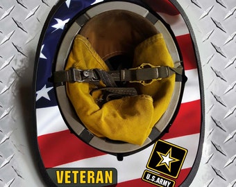 Casco de bomberos con la bandera estadounidense de Windy, veterano del ejército de EE. UU.