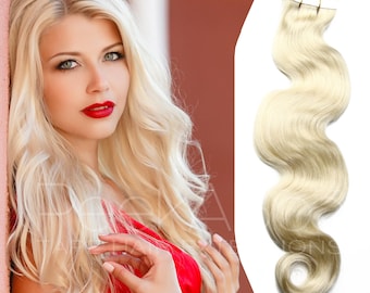 1/3 Off - Spring Sale!!!   Professional 100% Human REMY Tape-In/Weft Hair Extensions 20" - Blonde / Wavy