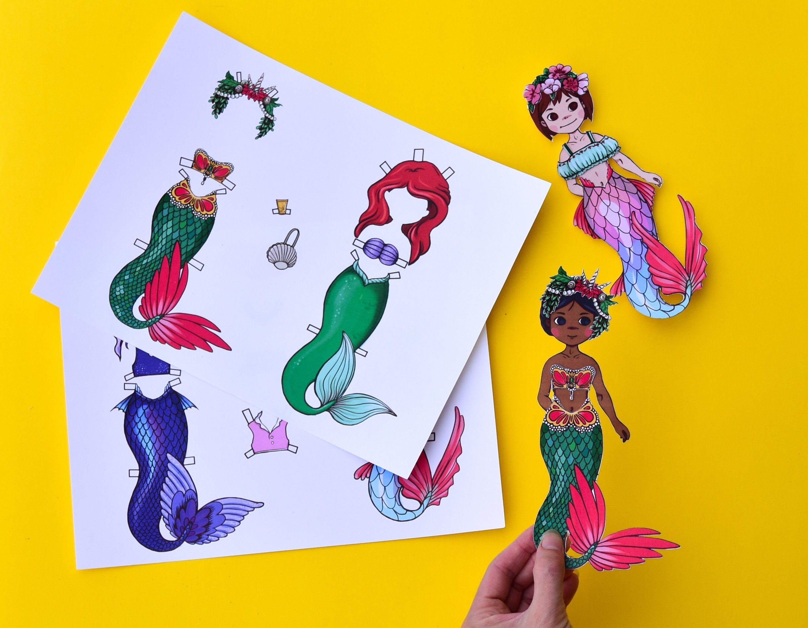 Printable Mermaid Paper Doll Templates Etsy