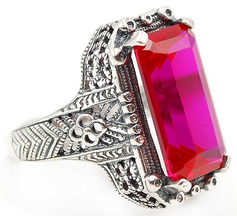 victorian style Filigree Ring Size 8 NWT 6CT Ruby .925 Solid Sterling Silver