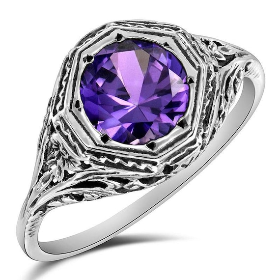 #326 LAB ALEXANDRITE ANTIQUE NOUVEAU DESIGN 925 STERLING SILVER RING SIZE 7.75 #326 LAB ALEXANDRITE ANTIQUE NOUVEAU DESIGN 925 STERLING SILVER RING SIZE 7.75