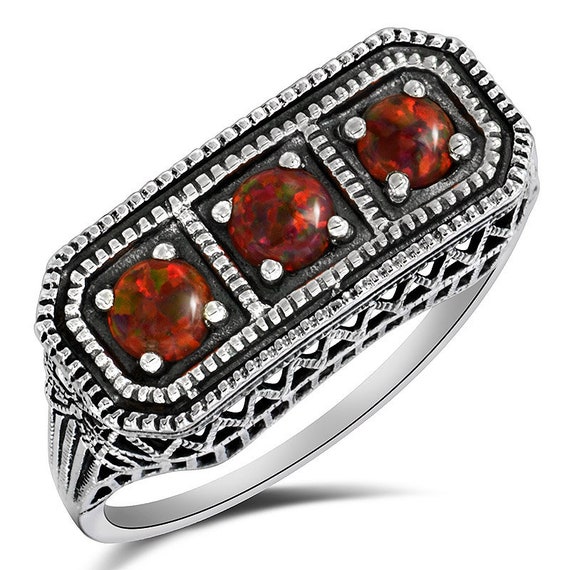 1CT Natural Red Fire Opal ~ 925 Sterling Silver, … - image 1