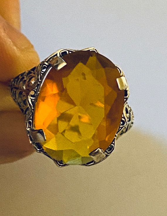 8CT Natural Golden Citrine Ring, Sterling Silver 9