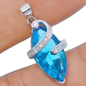 3CT Aquamarine and White Topaz ~ 925 Solid Sterling Silver Pendant NWT ~ Aquamarine Necklace