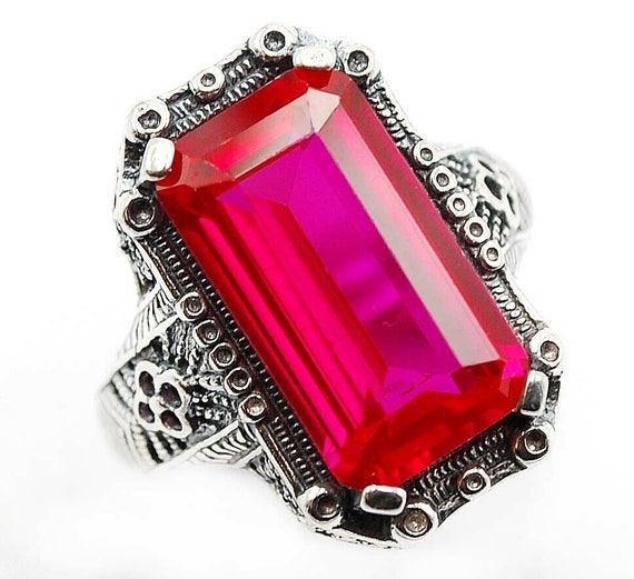 victorian style Filigree Ring Size 8 NWT 6CT Ruby .925 Solid Sterling Silver