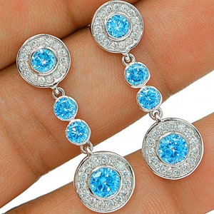 Aquamarine and Topaz 925 Solid Sterling Silver, Non Tarnish Earrings NWT