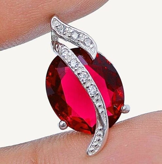 2CT Ruby and White Topaz 925 Solid Sterling Silve… - image 1