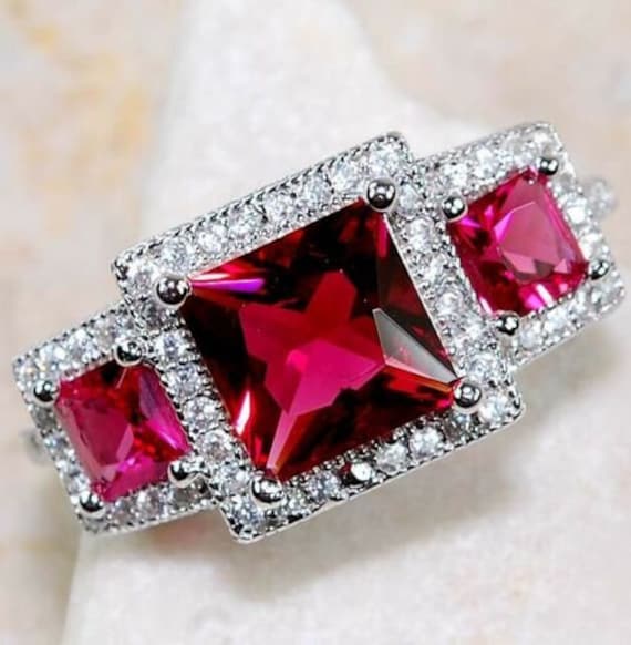 3CT Natural Ruby and Topaz 925 Solid Sterling Silv