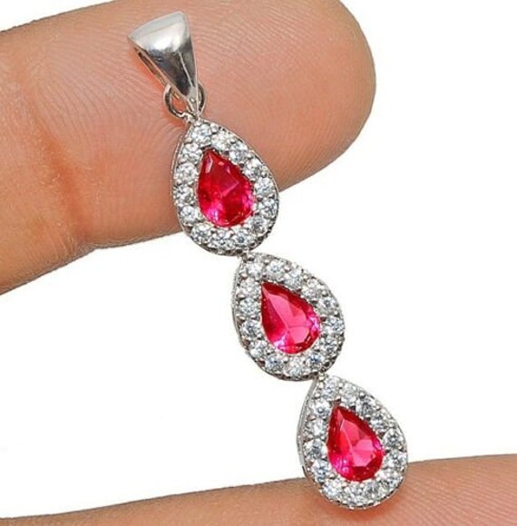 Ruby and White Topaz ~ Solid .925 Sterling Silver… - image 1