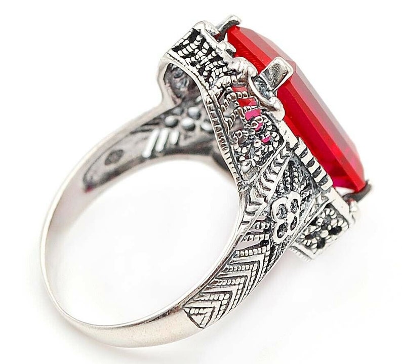 victorian style Filigree Ring Size 8 NWT 6CT Ruby .925 Solid Sterling Silver