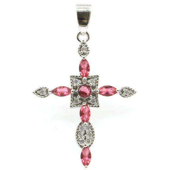 Classic Cross ~ Pink Raspberry Rhodolite Garnet, S