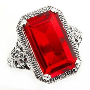 victorian style Filigree Ring Size 8 NWT 6CT Ruby .925 Solid Sterling Silver