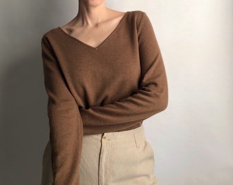 dark brown v neck sweater women's
