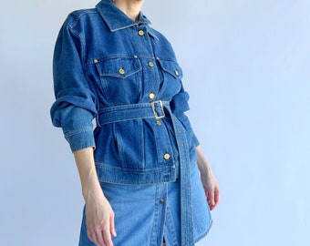 Vintage 80s Escada belted denim jacket in a medium wash