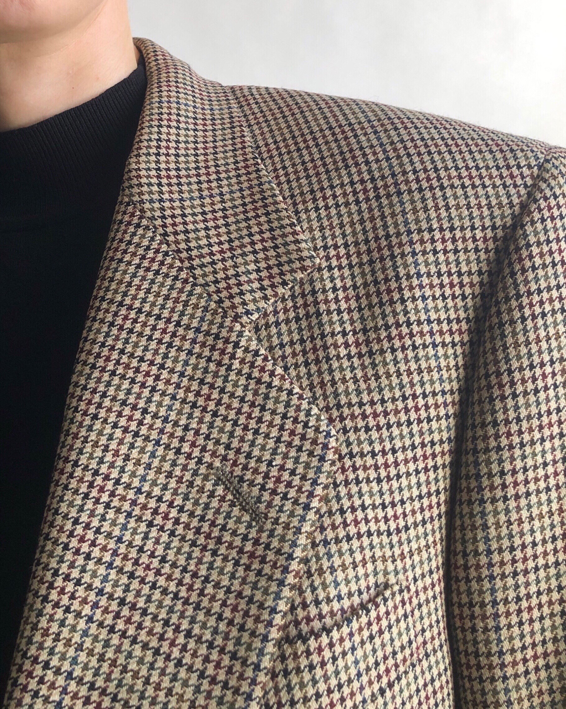 Vintage Beige Brown Houndstooth Blazer 