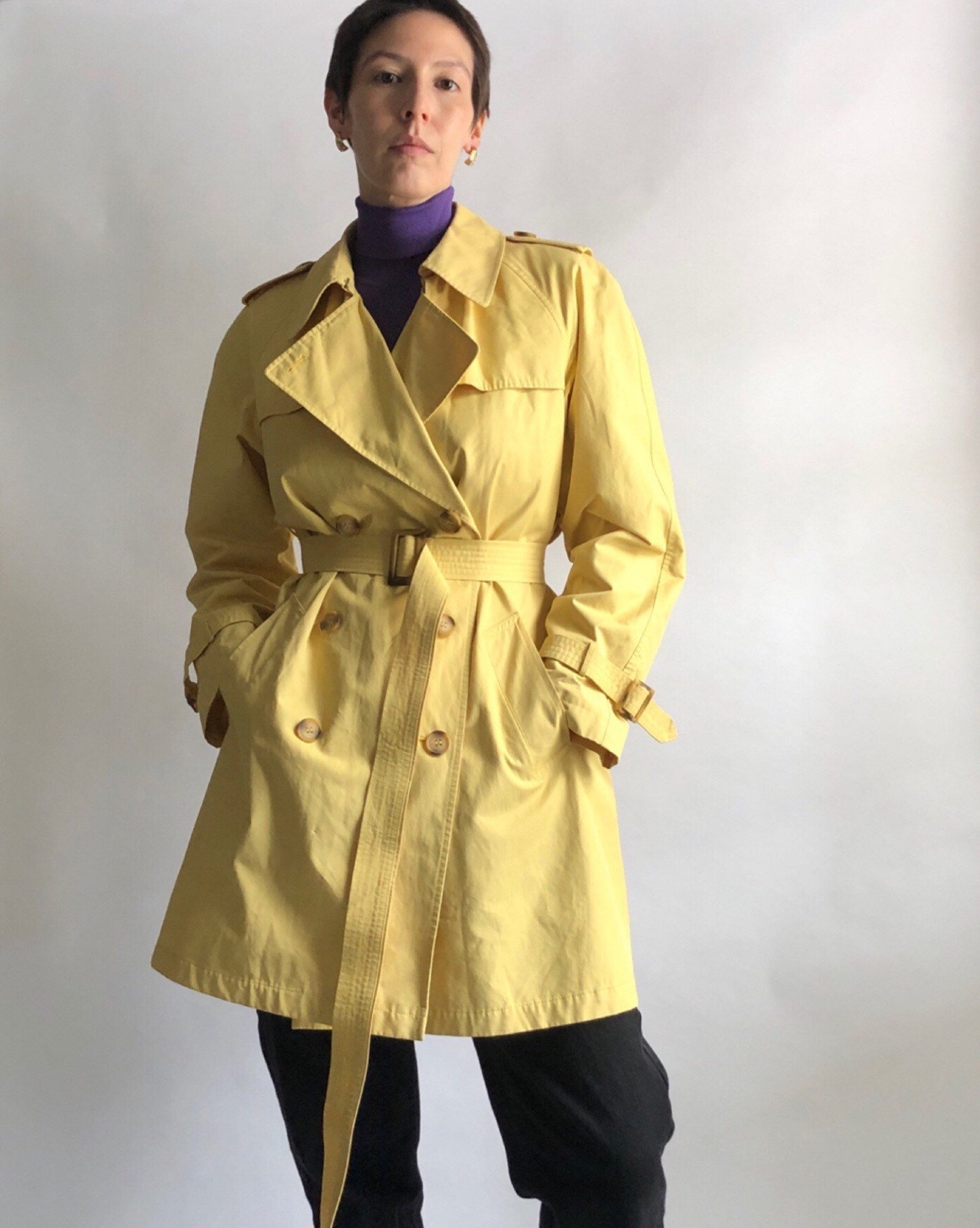 Vintage yellow 90s short trench coat by Talbots | Etsy
