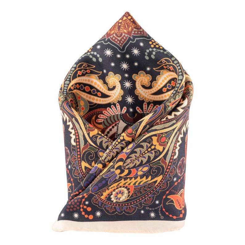 Brown and Cream Printed 100/% Silk Pocket Square