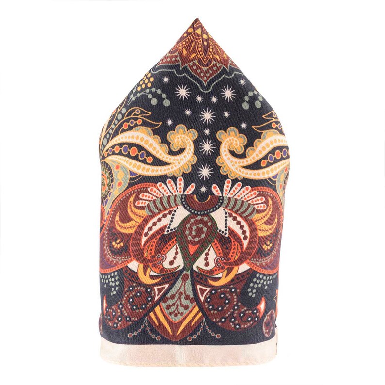 Brown and Cream Printed 100/% Silk Pocket Square