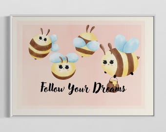 Arte de abejas para la habitación infantil - Arte digital para la pared - Descarga instantánea