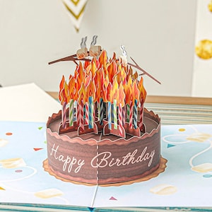Grappige verjaardagskaart, Cake On Fire 3D pop-up verjaardagskaart
