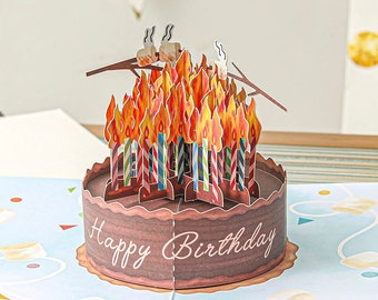 Funny Cake On Fire Pop Up Birthday Card